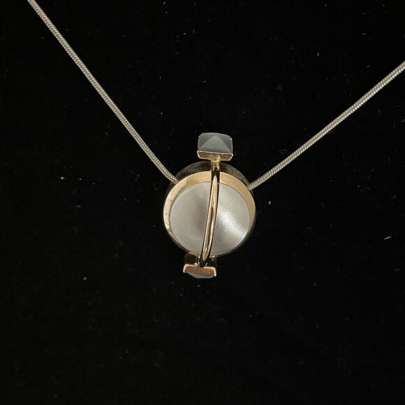 Modern Abstract Silver Gold Necklace & Pierced Earrings Set - Picture 4 of 5